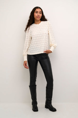 Kaffe Balloon Sleeve Openwork Top Ivory Tine - MMJs Fashion