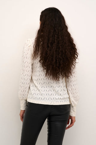 Kaffe Balloon Sleeve Openwork Top Ivory Tine - MMJs Fashion
