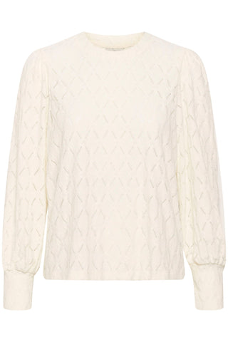 Kaffe Balloon Sleeve Openwork Top Ivory Tine - MMJs Fashion