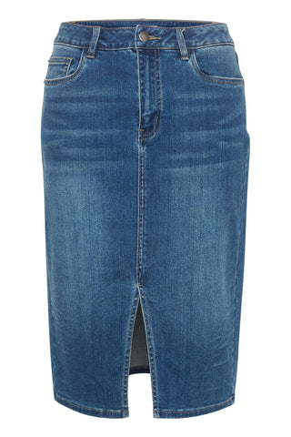Kaffe Blue Denim Knee Length Skirt Carla - MMJs Fashion