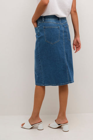 Kaffe Blue Denim Knee Length Skirt Carla - MMJs Fashion