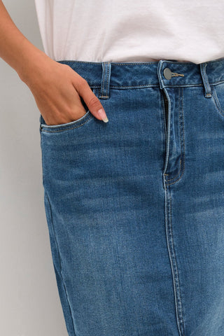 Kaffe Blue Denim Knee Length Skirt Carla - MMJs Fashion
