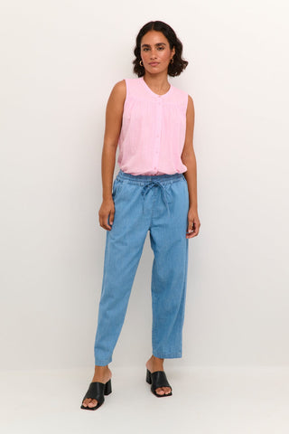 Kaffe Chambray Drawstring Trousers Blue Louise - MMJs Fashion