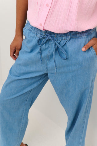 Kaffe Chambray Drawstring Trousers Blue Louise - MMJs Fashion