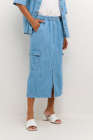 Kaffe Chambray Midi Skirt Blue Louise - MMJs Fashion