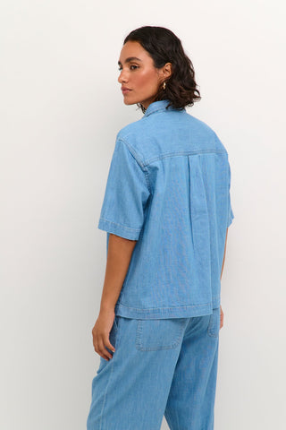 Kaffe Chambray Short Sleeve Shirt Blue Louise - MMJs Fashion