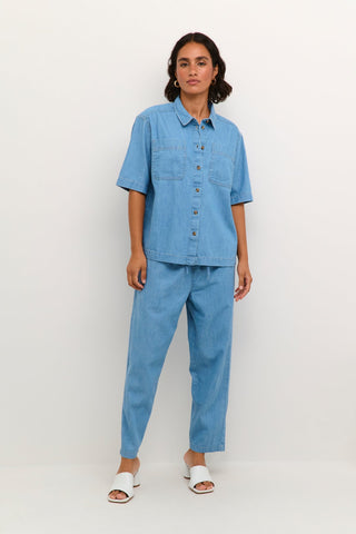 Kaffe Chambray Short Sleeve Shirt Blue Louise - MMJs Fashion