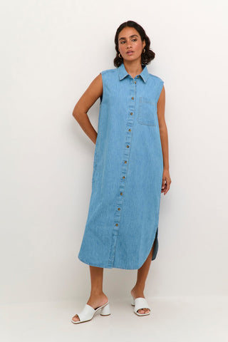 Kaffe Chambray Sleeveless Shirt Dress Blue Louise - MMJs Fashion