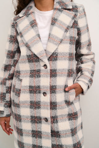 Kaffe Check Coat Grey Beige Elena - MMJs Fashion