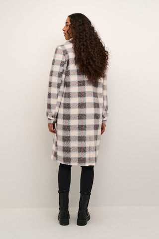 Kaffe Check Coat Grey Beige Elena - MMJs Fashion