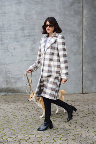 Kaffe Check Coat Grey Beige Elena - MMJs Fashion