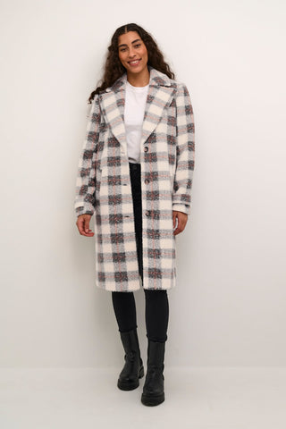Kaffe Check Coat Grey Beige Elena - MMJs Fashion