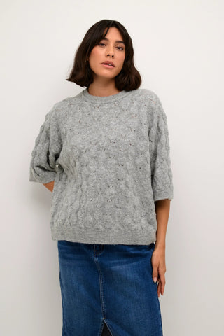 Kaffe Grey Melange Short Sleeve Jumper Malene - MMJs Fashion