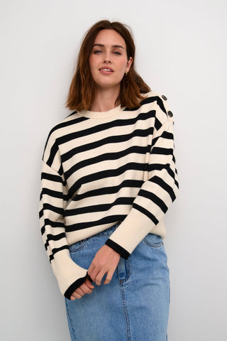 Kaffe Ivory & Black Stripe Jumper Marie - MMJs Fashion