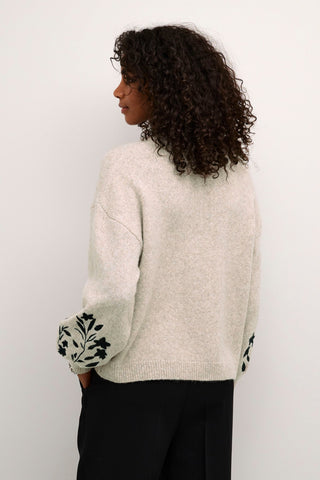 Kaffe Jumper with Floral Sleeves Beige Lisette - MMJs Fashion