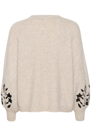 Kaffe Jumper with Floral Sleeves Beige Lisette - MMJs Fashion