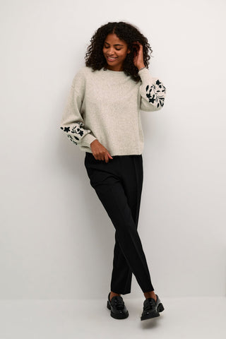 Kaffe Jumper with Floral Sleeves Beige Lisette - MMJs Fashion