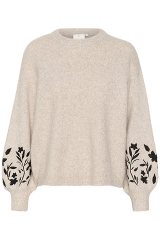 Kaffe Jumper with Floral Sleeves Beige Lisette - MMJs Fashion