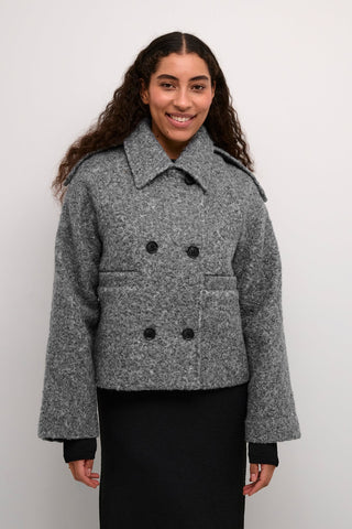 Kaffe Short Double Breasted Jacket Grey Melange Tory - MMJs Fashion