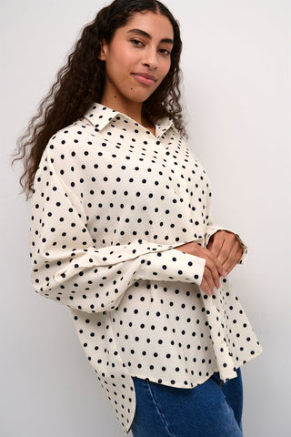 Kaffe Spotted Blouse Ivory and Black Oscarna - MMJs Fashion