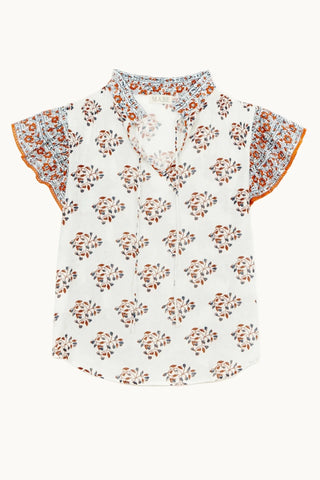 M.A.B.E Block Print Short Sleeve Top Ecru Rust Stella - MMJs Fashion