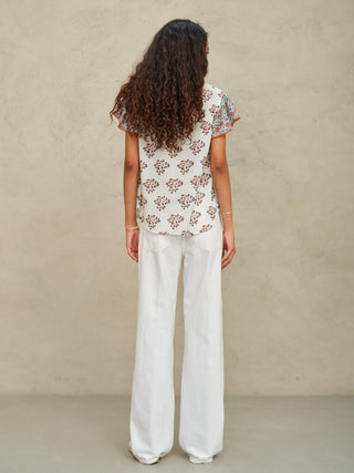 M.A.B.E Block Print Short Sleeve Top Ecru Rust Stella - MMJs Fashion