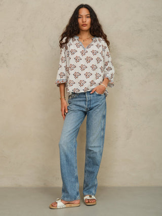M.A.B.E Block Print Top Ecru Rust Stella - MMJs Fashion