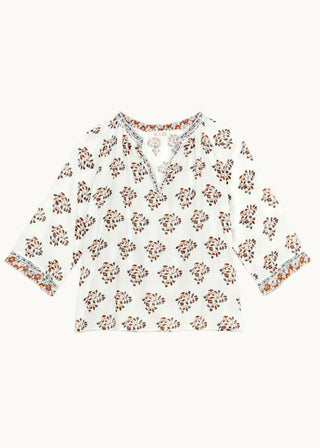 M.A.B.E Block Print Top Ecru Rust Stella - MMJs Fashion
