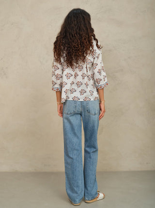 M.A.B.E Block Print Top Ecru Rust Stella - MMJs Fashion