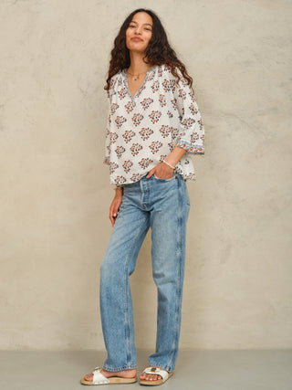 M.A.B.E Block Print Top Ecru Rust Stella - MMJs Fashion