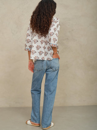 M.A.B.E Block Print Top Ecru Rust Stella - MMJs Fashion