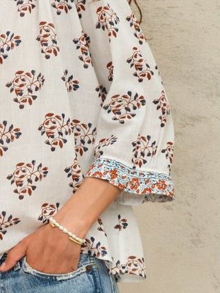M.A.B.E Block Print Top Ecru Rust Stella - MMJs Fashion