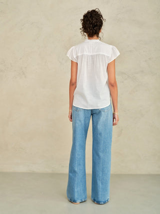 M.A.B.E Cotton and Lace Short Sleeve Top White Freya - MMJs Fashion