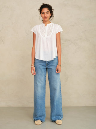 M.A.B.E Cotton and Lace Short Sleeve Top White Freya - MMJs Fashion