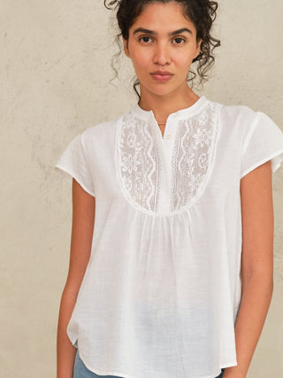 M.A.B.E Cotton and Lace Short Sleeve Top White Freya - MMJs Fashion