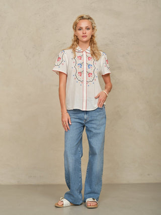 M.A.B.E Embroidered Blouse Ecru Multi Ruby - MMJs Fashion