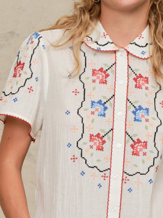 M.A.B.E Embroidered Blouse Ecru Multi Ruby - MMJs Fashion