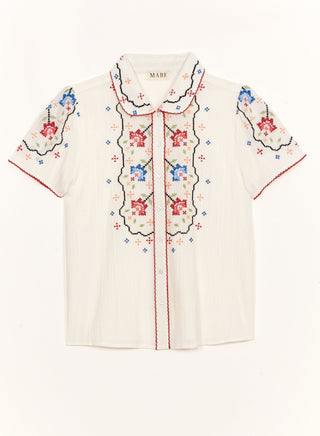 M.A.B.E Embroidered Blouse Ecru Multi Ruby - MMJs Fashion