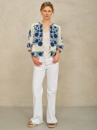 M.A.B.E Embroidered Jacket Blue Ecru Greta - MMJs Fashion