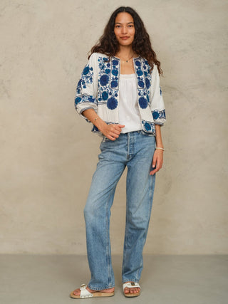 M.A.B.E Embroidered Jacket Blue Ecru Greta - MMJs Fashion