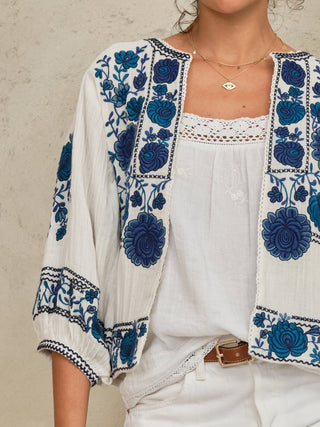 M.A.B.E Embroidered Jacket Blue Ecru Greta - MMJs Fashion