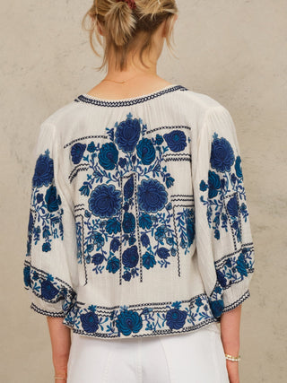 M.A.B.E Embroidered Jacket Blue Ecru Greta - MMJs Fashion