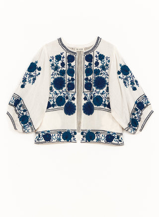 M.A.B.E Embroidered Jacket Blue Ecru Greta - MMJs Fashion