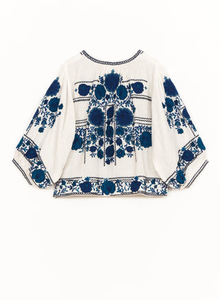 M.A.B.E Embroidered Jacket Blue Ecru Greta - MMJs Fashion