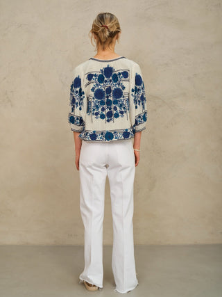M.A.B.E Embroidered Jacket Blue Ecru Greta - MMJs Fashion