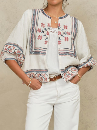 M.A.B.E Embroidered Jacket Ecru Calista - MMJs Fashion