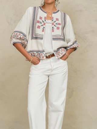 M.A.B.E Embroidered Jacket Ecru Calista - MMJs Fashion