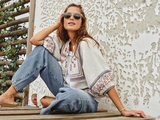 M.A.B.E Embroidered Jacket Ecru Calista - MMJs Fashion