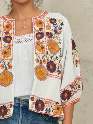 M.A.B.E Embroidered Jacket Ecru Multi Greta - MMJs Fashion