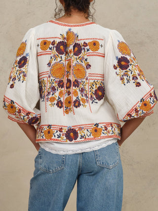 M.A.B.E Embroidered Jacket Ecru Multi Greta - MMJs Fashion